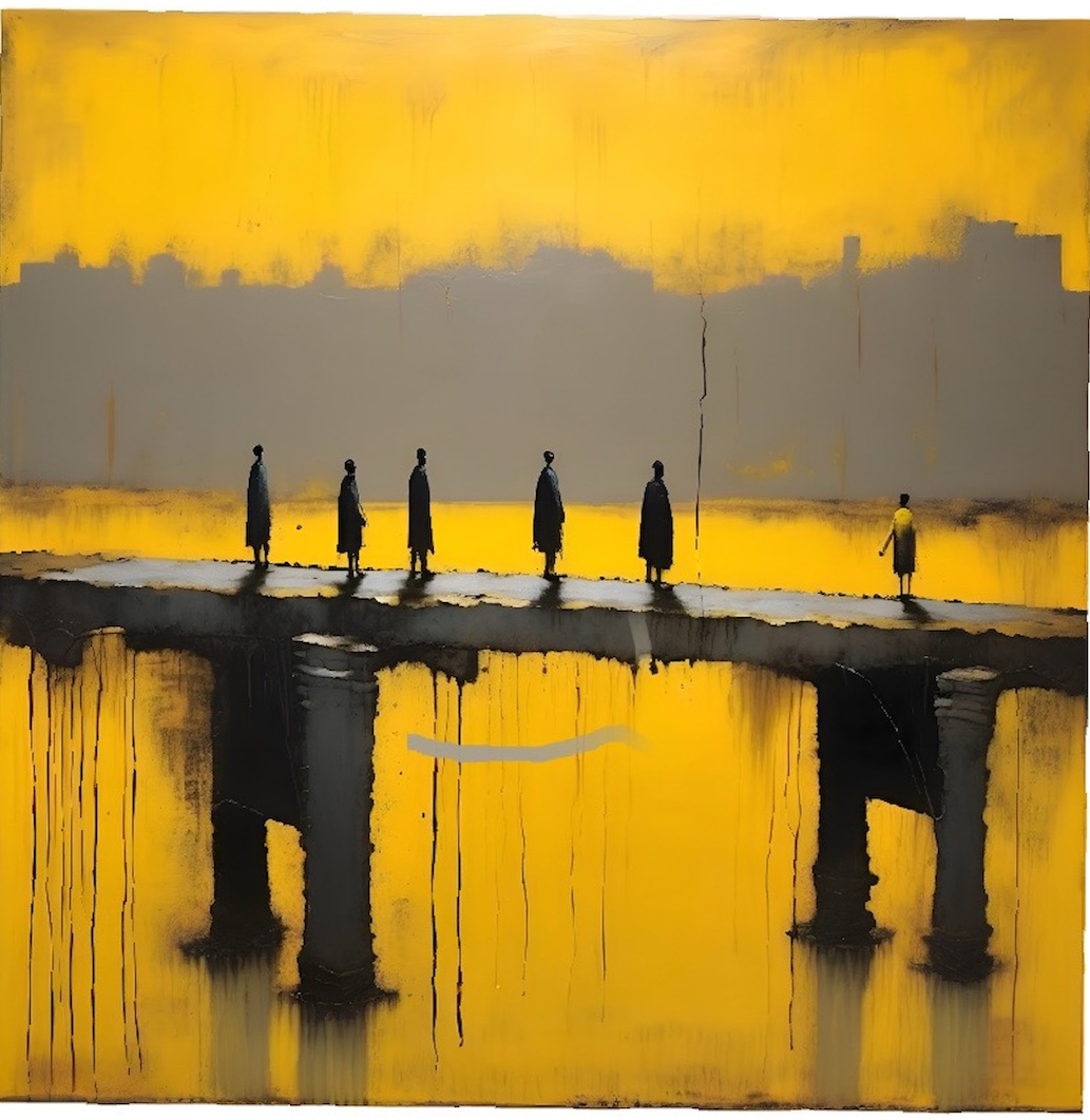 BRIDGES TO INVISIBLE DESTINATIONS 1, mixed media on panel, 18 x 18 inches