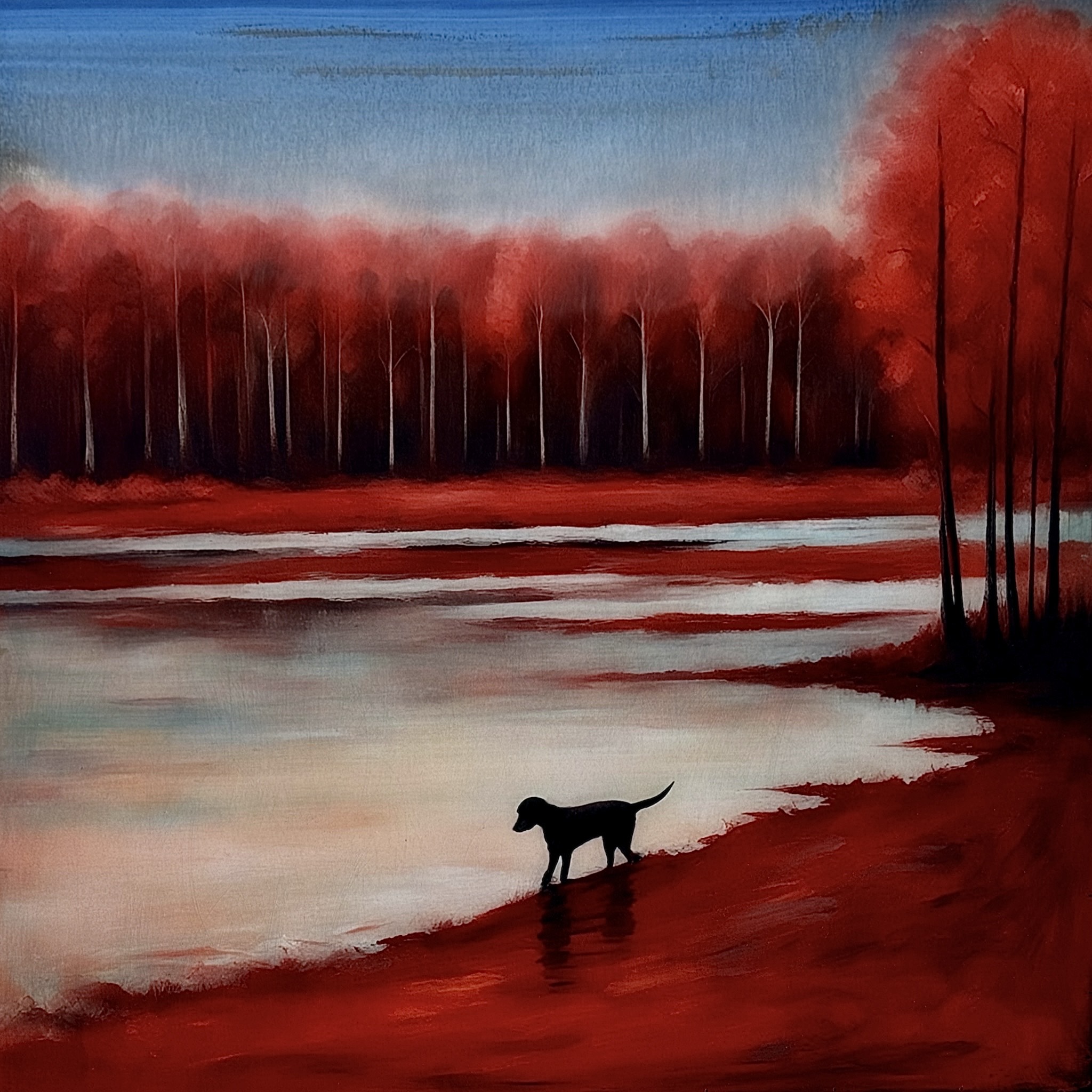 LAKESIDE WONDERING, mixed media on panel, 30 x 30 inches