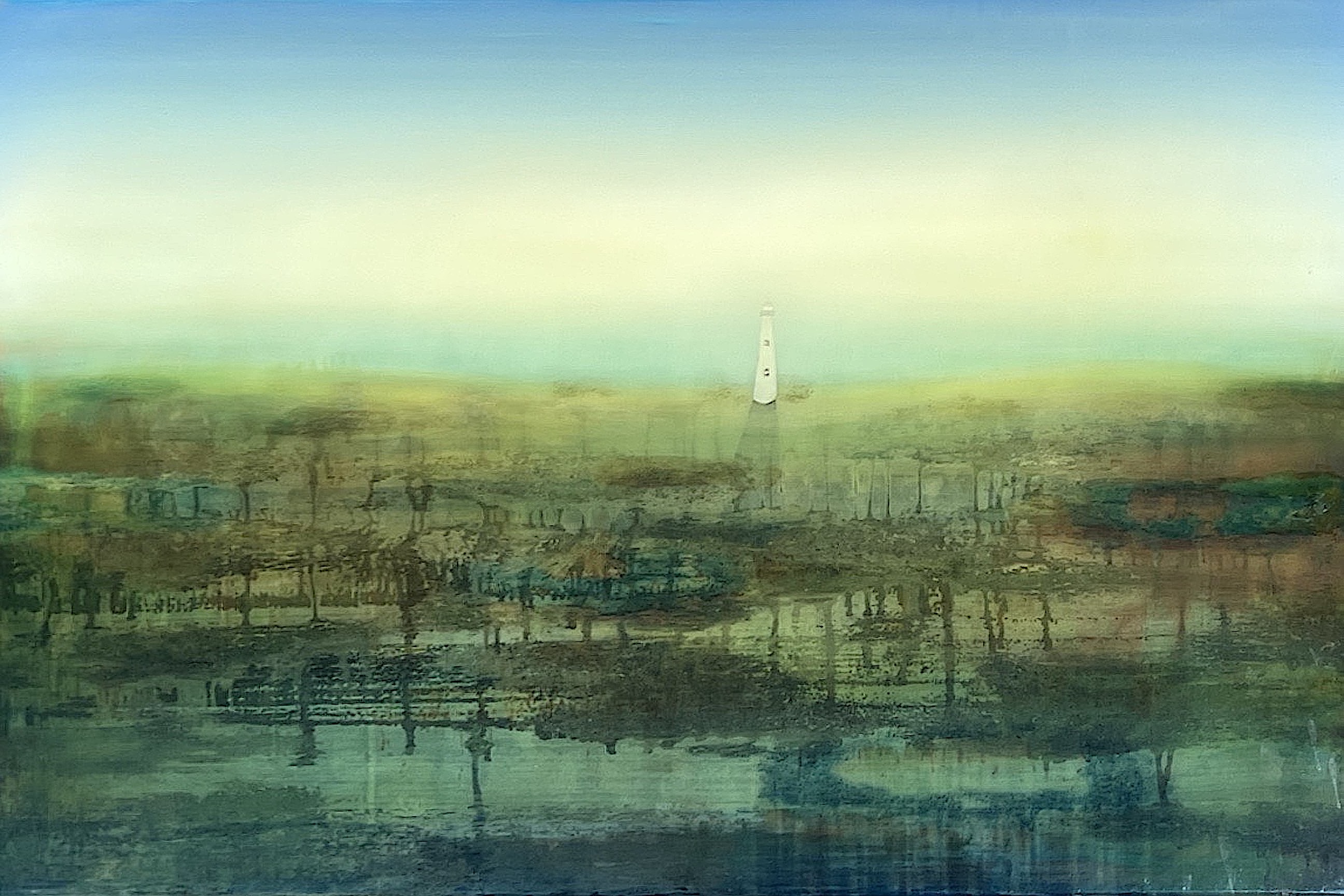 LIGHTHOUSE OF DREAMS, 24 x 36 in., acrylic/resin on board