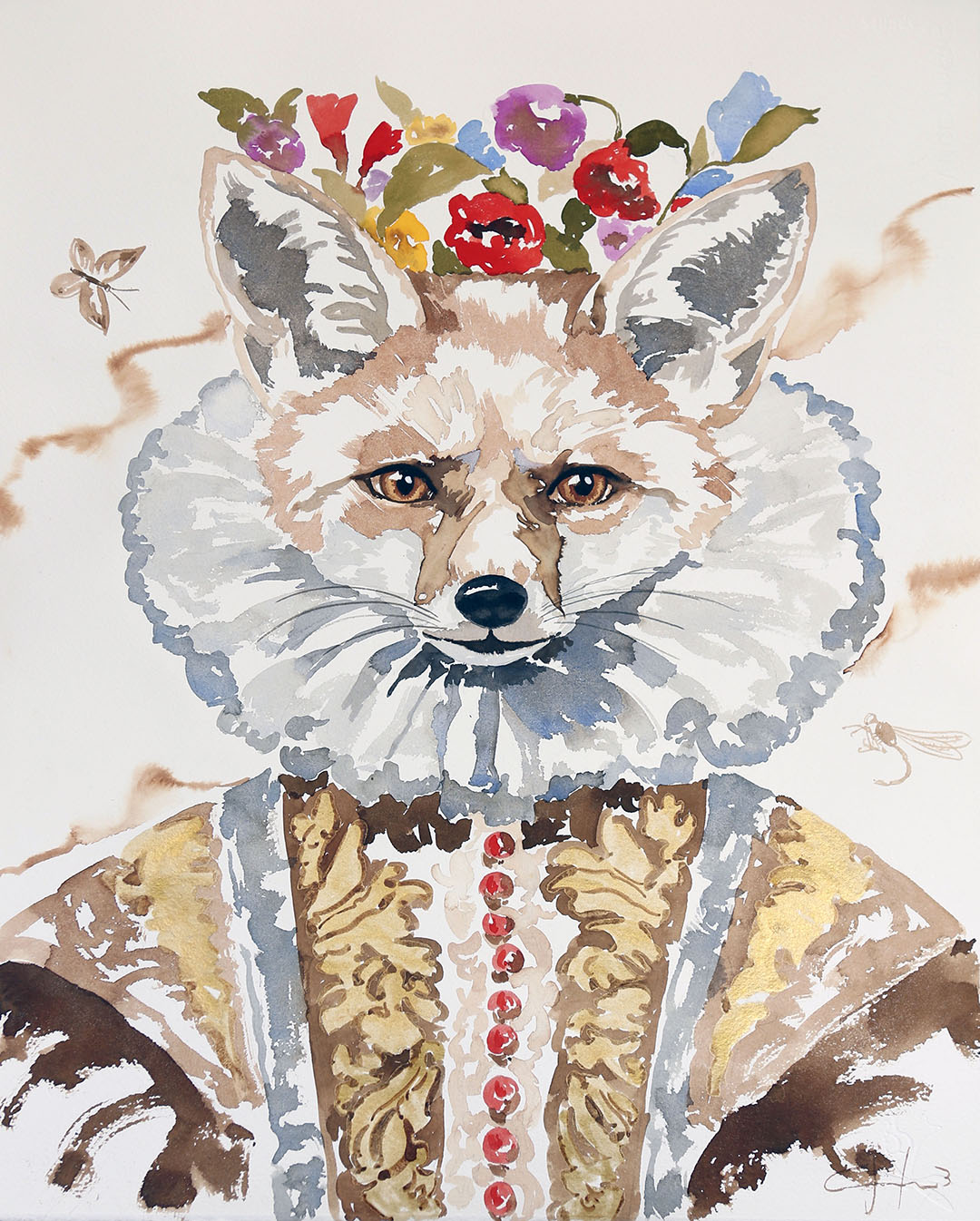 Fox III, watercolor on paper, 20 x 16 inches