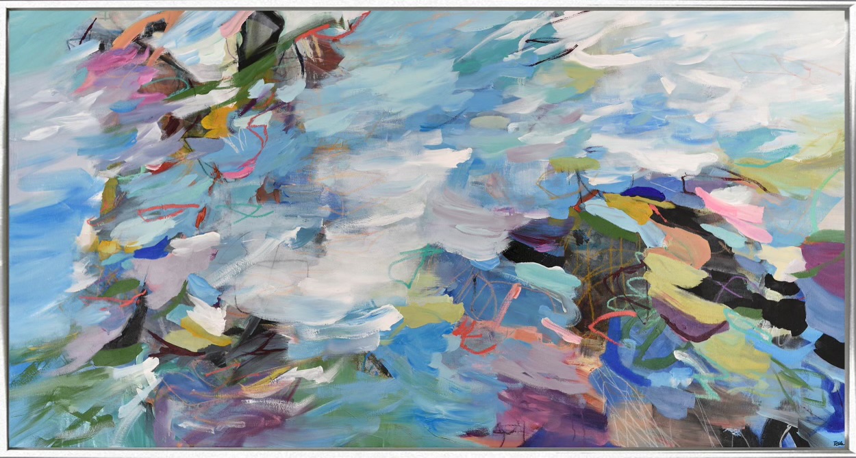YOUNG AND FUN, acrylic, oil glazes, oil stick on canvas, 40 x 72 inches