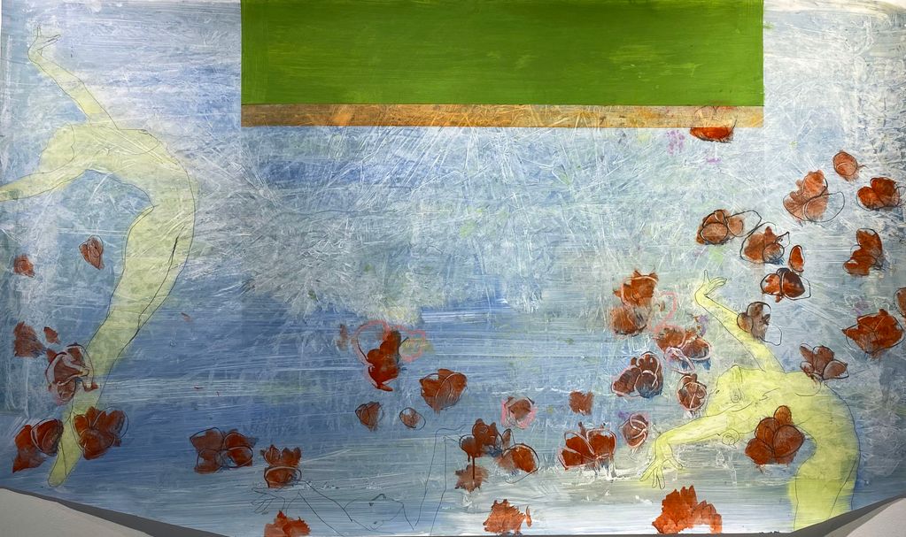 Nager dans une Piscine avec la Flore et la Faune, mixed media on mylar, 40 x 68,