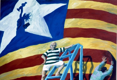 PICASSO JOHNS NEW FLAG, oil on canvas, 44 x 65 inches