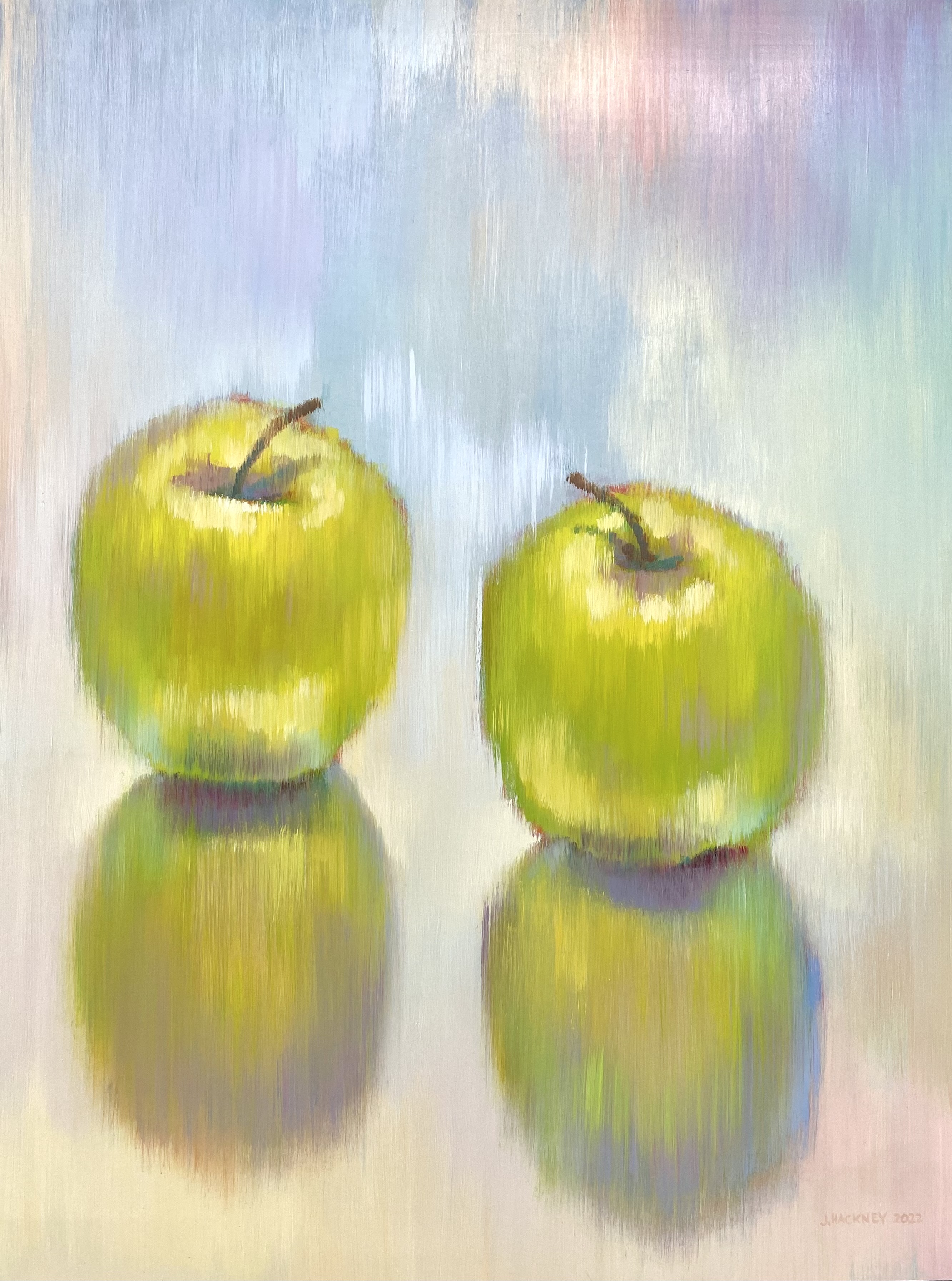 GREEN APPLES, oil on birch panel, 48 x 36 inches