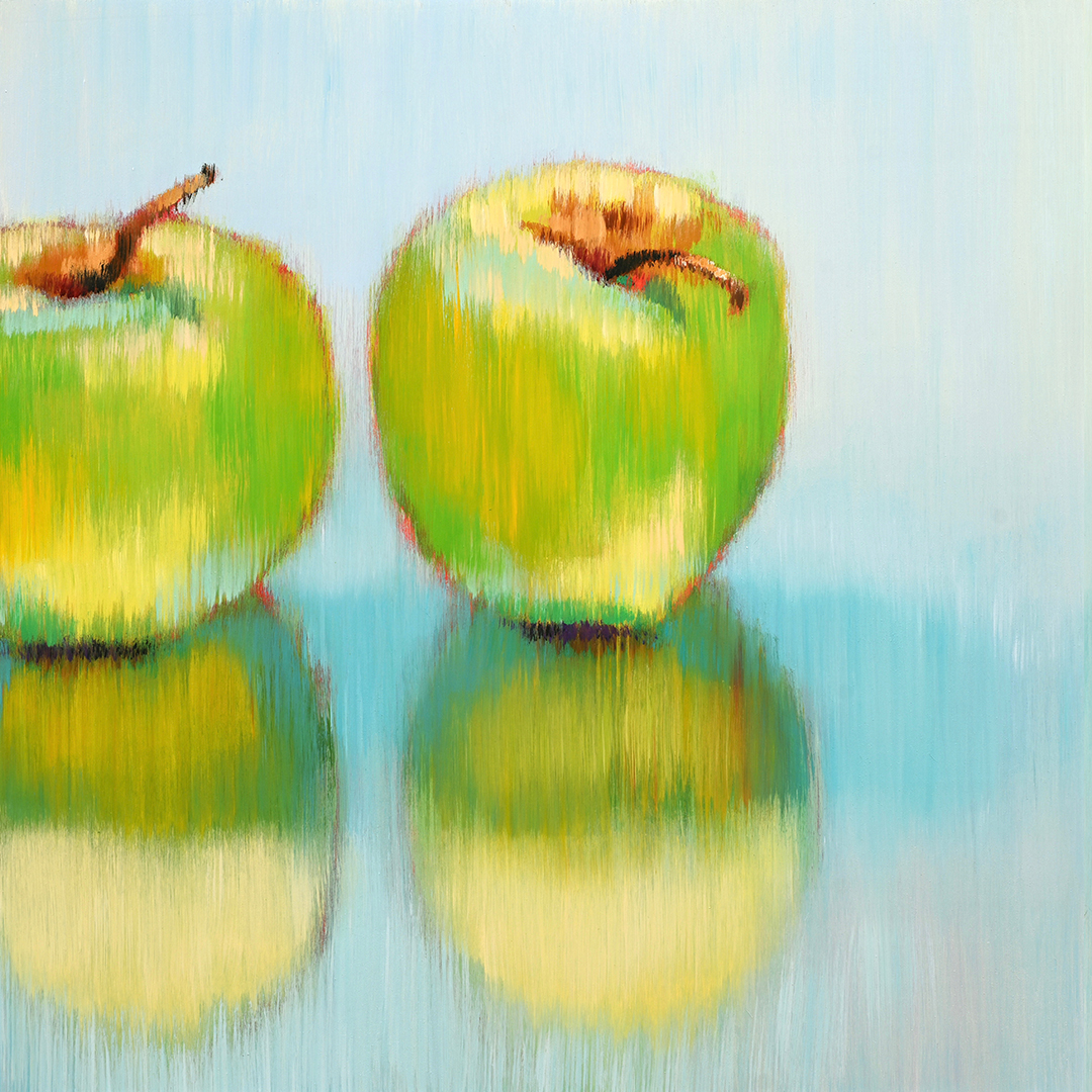 GREEN APPLES 1, oil on birch panel, 30 x30 inches