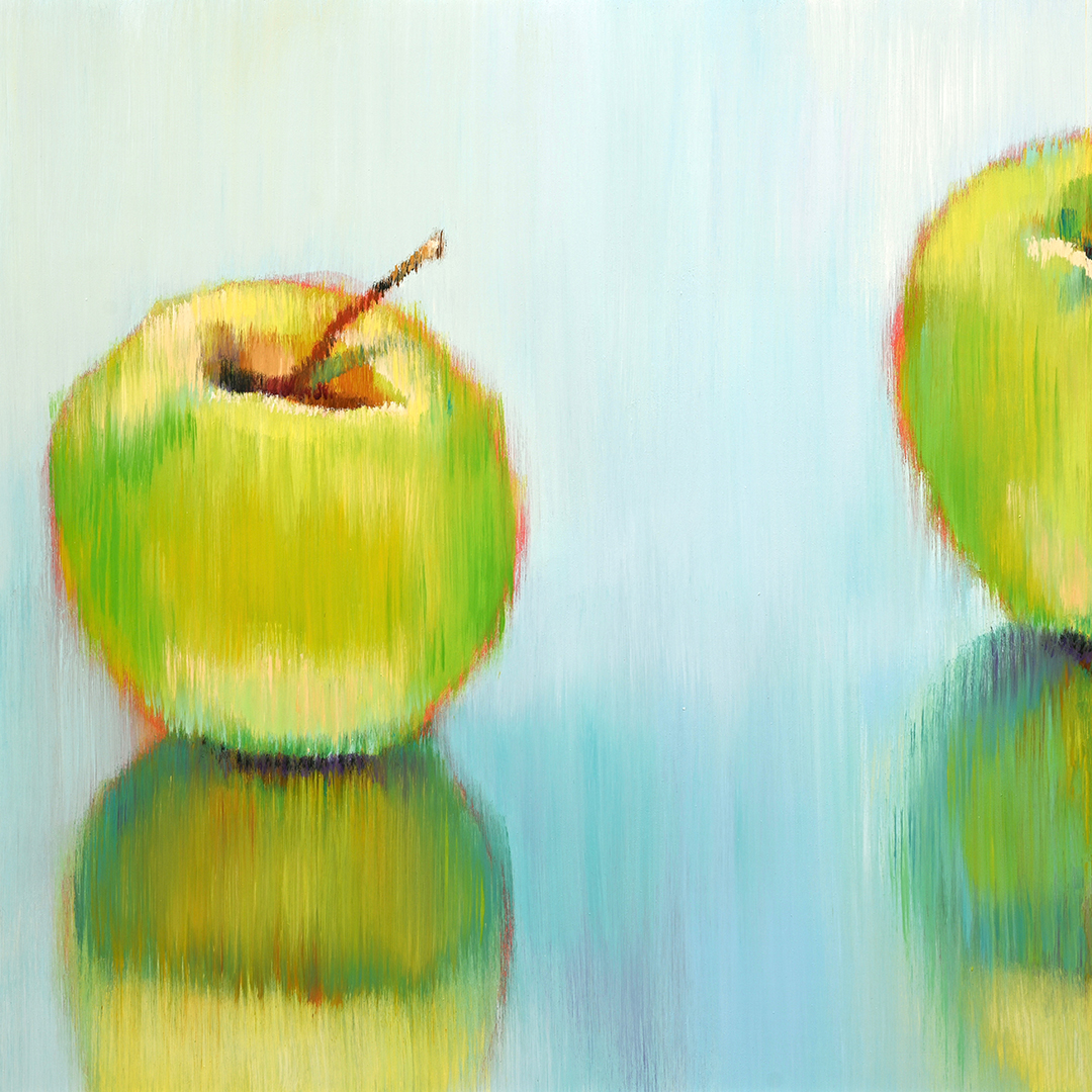 GREEN APPLES 2, oil on birch panel, 30 x30 inches