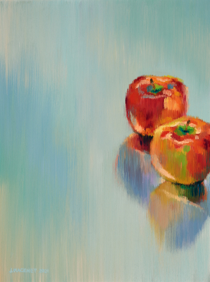RED APPLE, oil on birch panel, 24 x 18 inches
