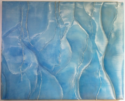 CRYSTAL BLUE, 48 x 60 in., finely woven mesh, acrylic on canvas