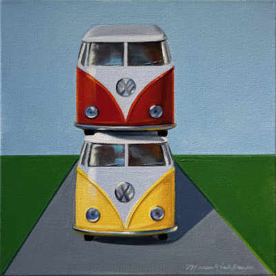 DOUBLE DECKER, 12 x 12 inches, oil on canvas