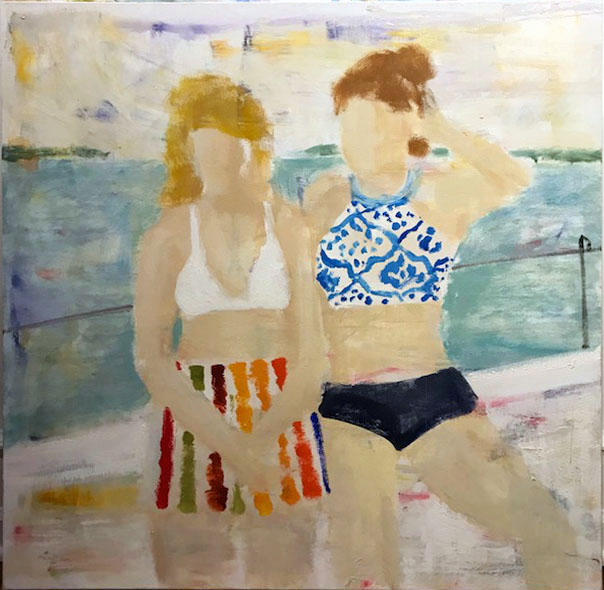 ON THE BOAT, oil on canvas, 36 x 36 inches