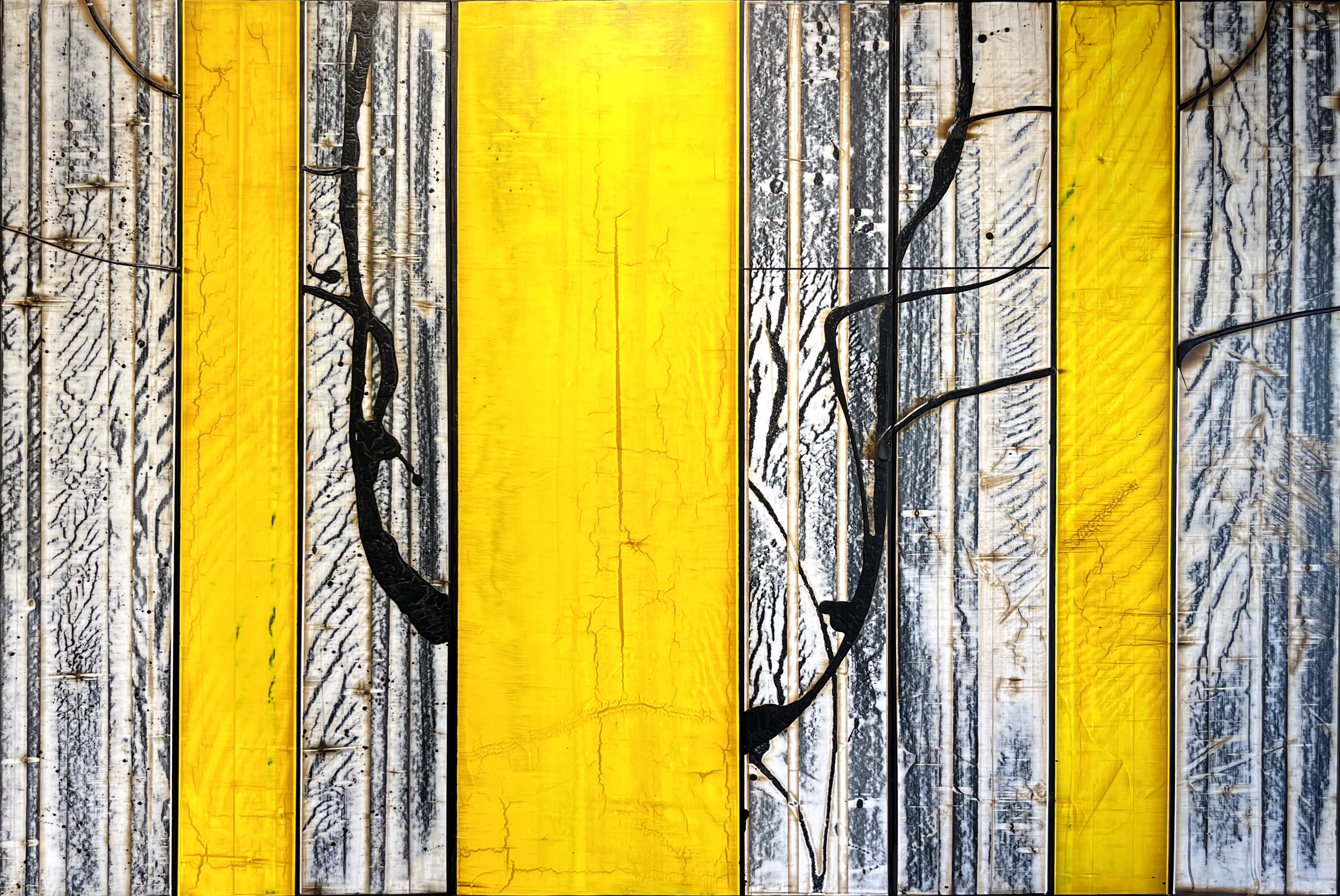 GOLD ASPENS 9, acylic on panel, triptych 48x72 inches