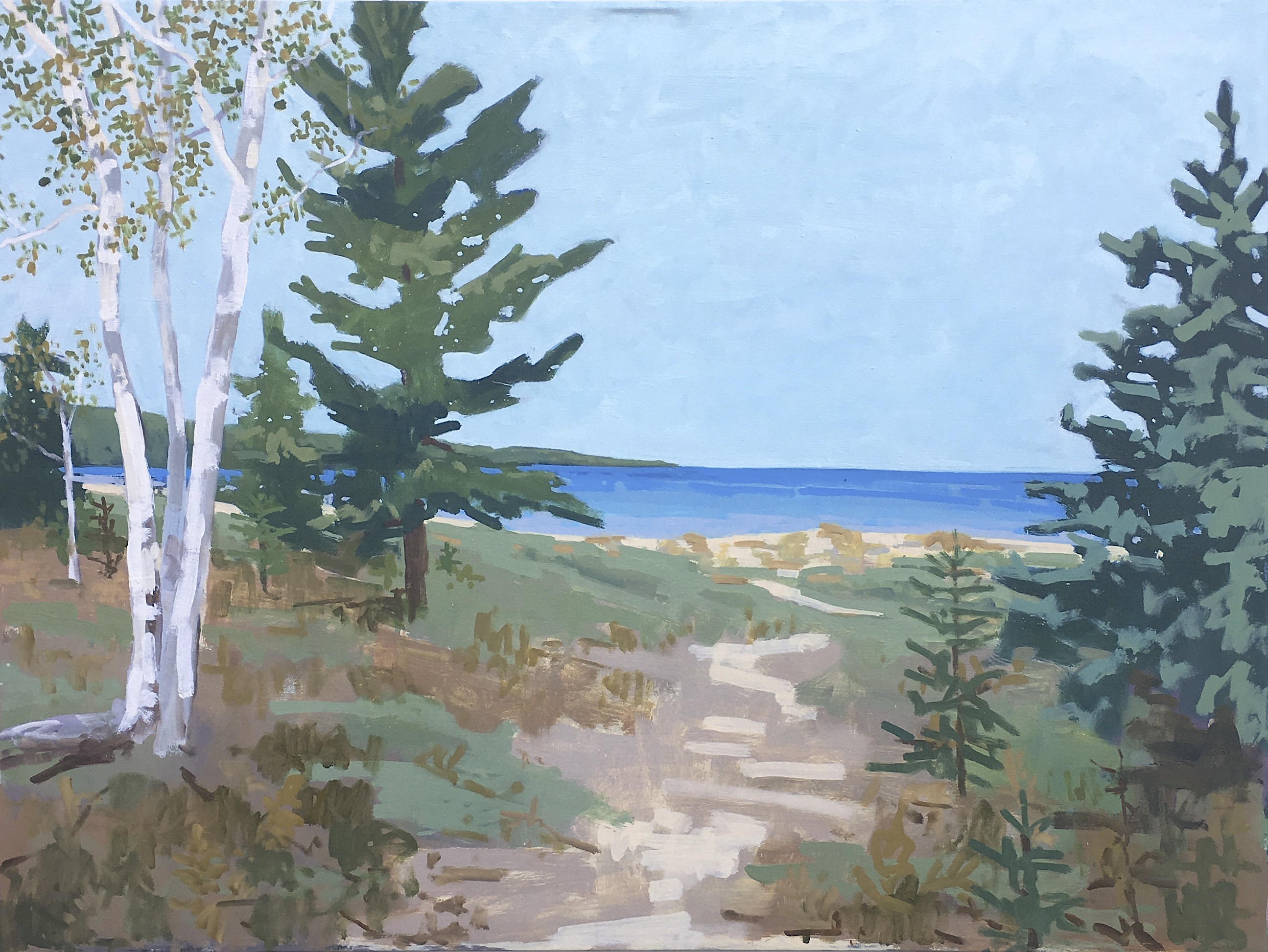 BIRCHES ON THE BEACH, oil on canvas, 36 x 48 inches