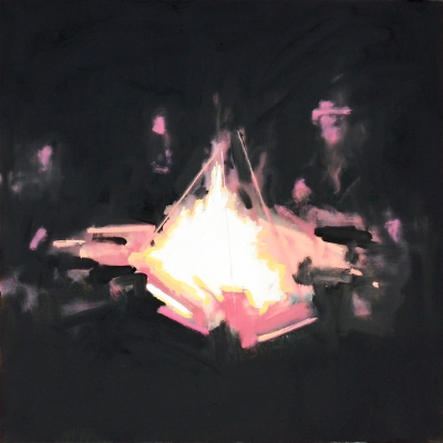 BIG CAMPFIRE, oil on canvas, 24 x 24 inches