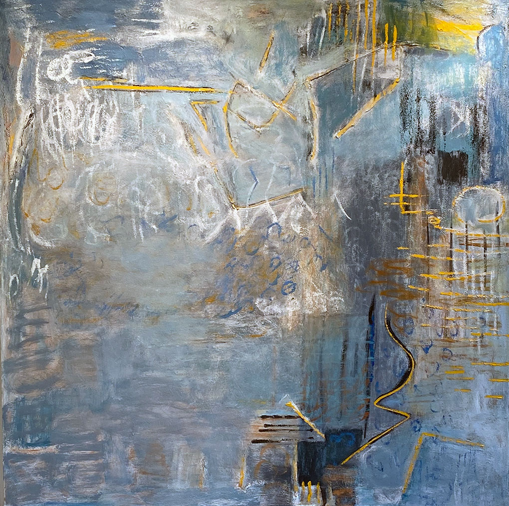 REMEMBERING A TIME BY THE RIVER, oil on canvas, 52 x 52 inches