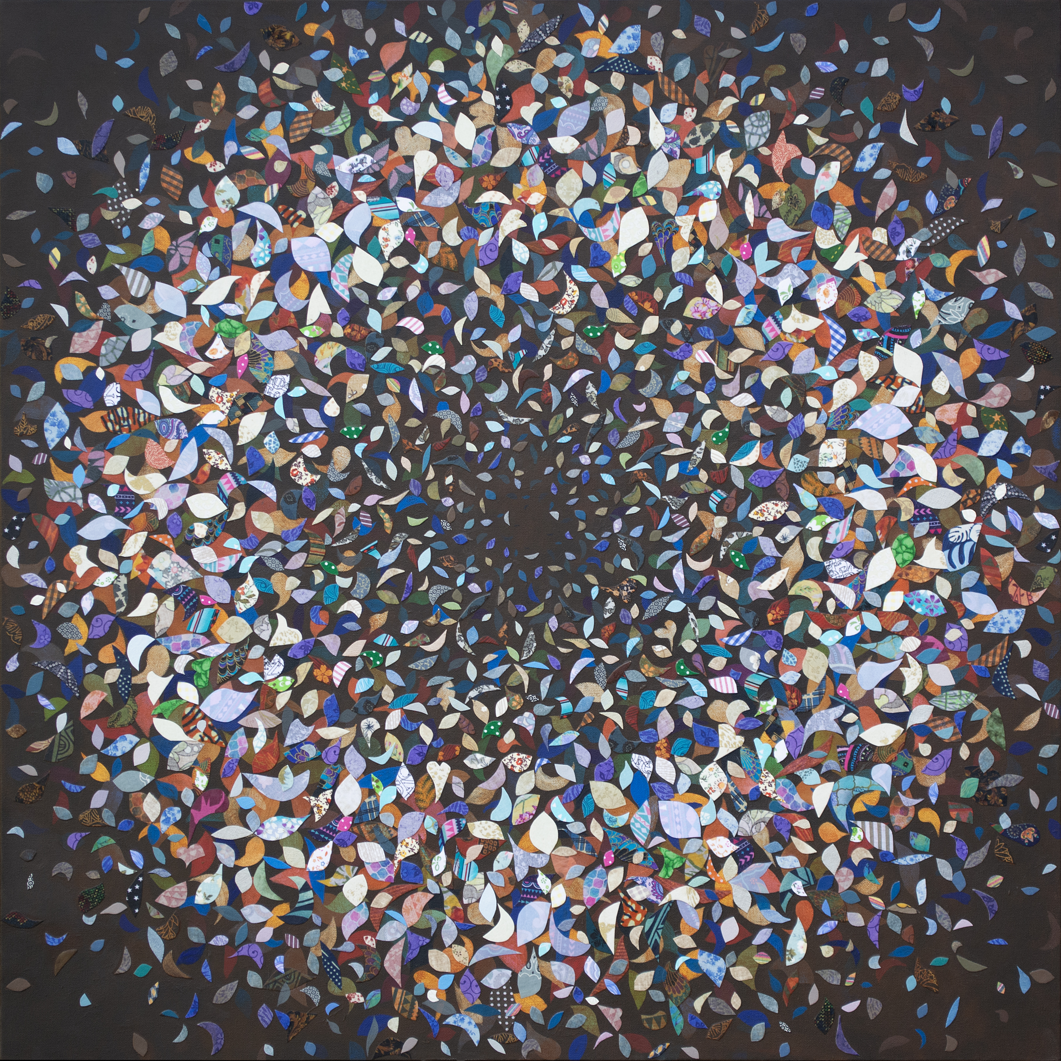 RONDO, acrylic canvas on canvas collage, 36 x 36 inches