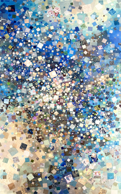 WATER CONNECTS SEVEN SEAS, acrylic canvas on canvas collage, 36 x 60 inches